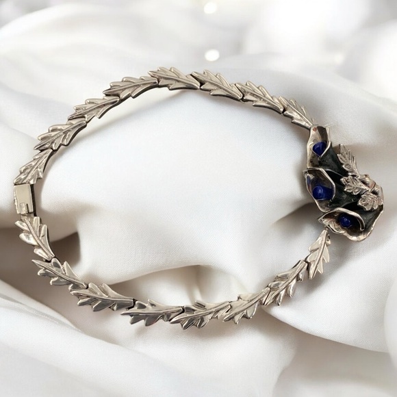 Vtg Taxco Mexico 950 Sterling & Lapis Lazuli Artisan Statement Necklace 136grams - Picture 8 of 10